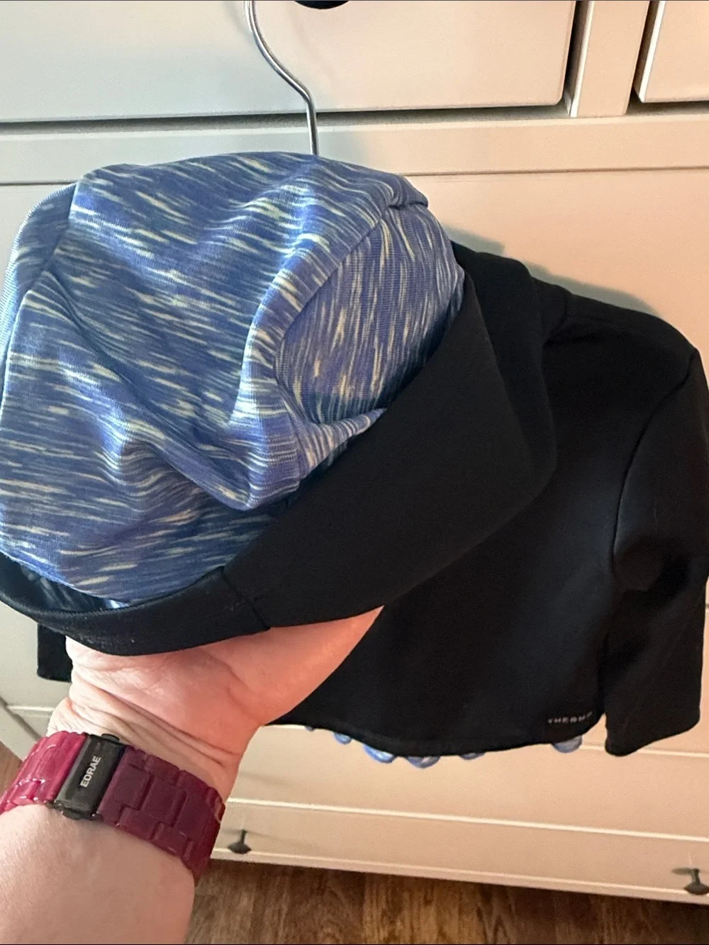 Nike Black Hoodie with Purple Swoosh and Blue/Purple Ruffle along the Bottom